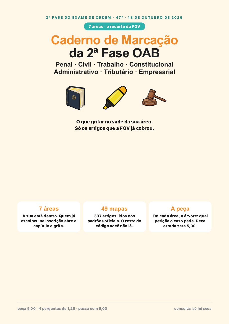 Capa do Caderno de Marcação da 2ª Fase OAB, sete áreas